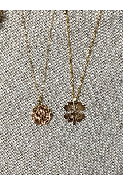 Fiamoss 2-Piece Best Friend Necklace - Clover and Flower of Life Necklace