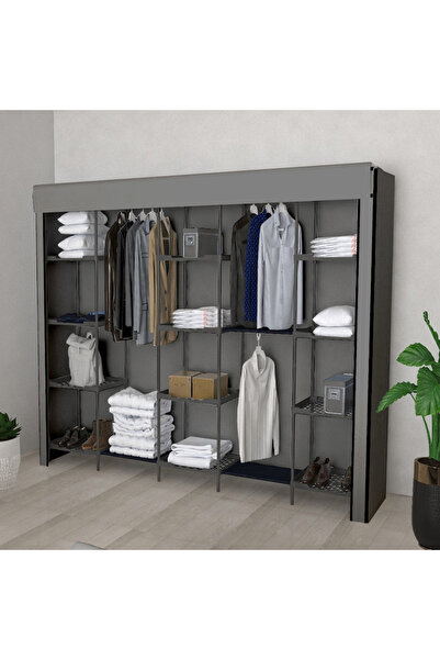 Tomris Hatun Plastik Raflı Bez Dolap, Gardırop, Plastik Profilli, 3 Askılı Dolap
