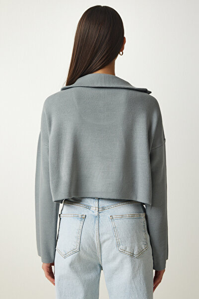 Happiness İstanbul Dámský úpletový svetr s kamenným zipem PF00055