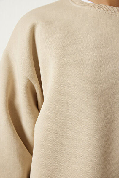 Happiness İstanbul Γυναικείο φούτερ Cream Charcoal Basic OW00001