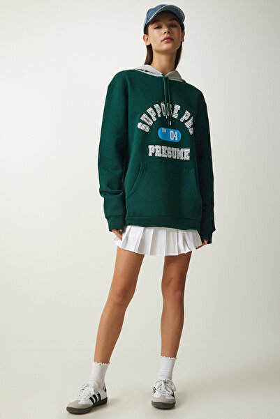 Happiness İstanbul Smaragdgrünes Chardon-Sweatshirt mit Kapuze für Damen OW00003