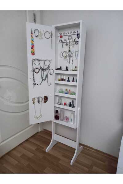 First Mobilya - Number One - Demonte - Çok Amaçlı - Ayaklı - Aynalı Hediyelik Takı Dolabı - Beyaz