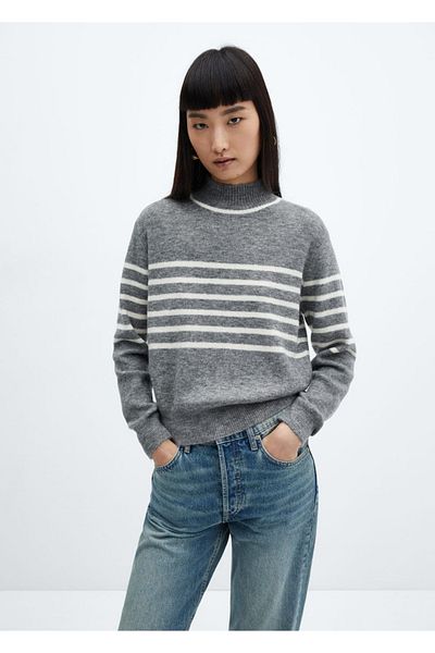 MANGO Woman Striped perkins collar sweater