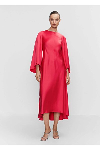 MANGO Woman Kolları Kloş Saten Elbise