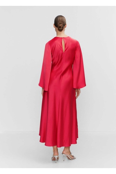 MANGO Woman Kolları Kloş Saten Elbise