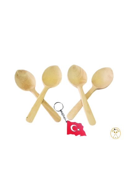 İKİ KAŞIK Şimşir Oyun Kaşığı Ve Bayrak Anahtarlık, 4 Adet Oyun Kaşığı