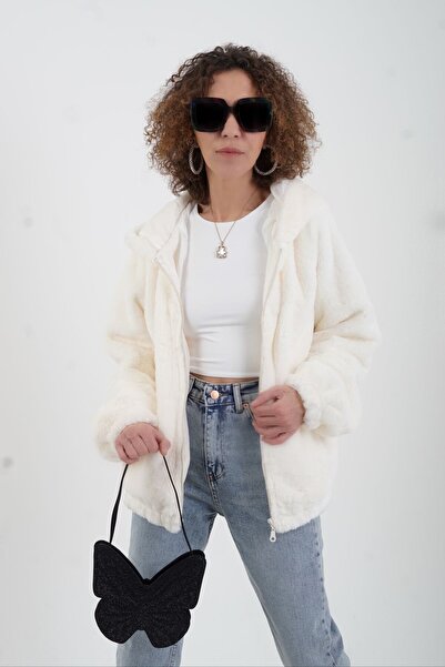 Zelish My Sister Palton de blană artificială cu glugă ecru