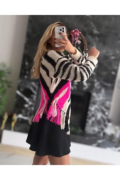 JASSADA Tasseled Zebra Pattern Sweater