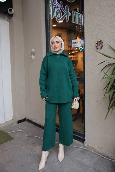 ELİSA Yaka Fermuarlı Triko İki Tesettür Takım