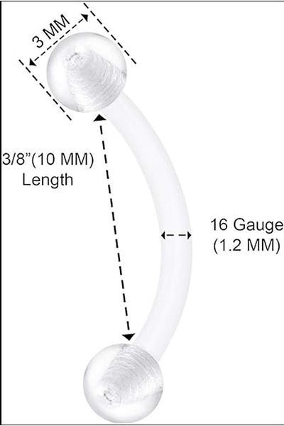 Öte Beri Antiallergic Surgical Bioplastic Eyebrow Navel Tragus Helix Cartilage 3Pcs Piercing Set