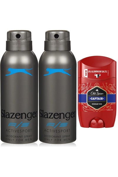 Slazenger Activesport Mavi Deodorant Spray (150 ml) 2 Adet + Old Spice Captai...
