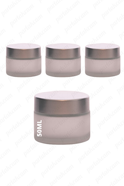 parlakcam 50ml buzlu renk krem kavanozu cam krem kutusu mat gümüş renk kapakl...