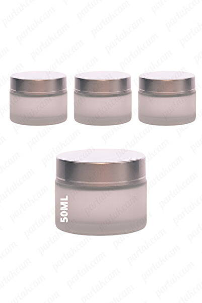parlakcam 50ml buzlu renk krem kavanozu cam krem kutusu modern gümüş renk kap...