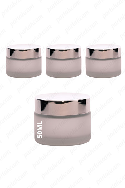 parlakcam 50ml buzlu renk krem kavanozu cam krem kutusu parlak gümüş renk kap...