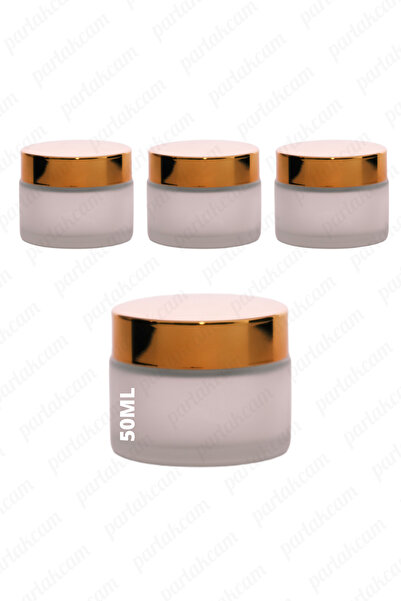 parlakcam 50ml buzlu renk krem kavanozu cam krem kutusu parlak gold renk kapa...