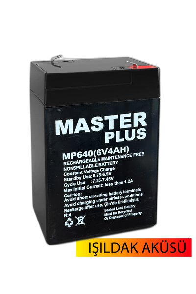 MasterPlus Akü 6 Volt 4 Amper Ax-604 Işıldak Aküsü (70 X 48 X 101 MM)