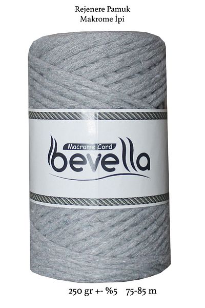 Bevella Macrame Cord Macrame Thread 3 Mm Scannable 1 Piece 250 gr Light Gray