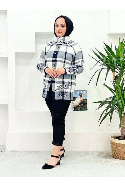 Kayaka triko cardigan cu nasturi cu imprimeu trandafiri