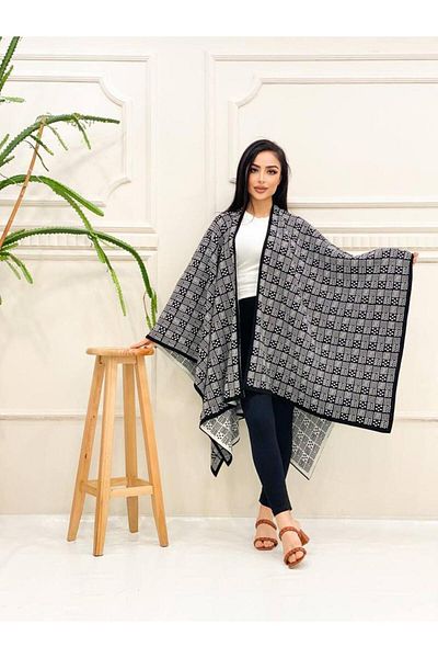 Kayaka triko women's double-sided usable patterned shawl poncho