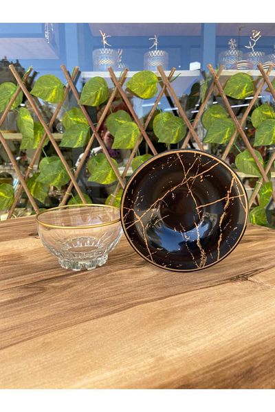 GÜRCÜGLASS Marble Pattern Snack Bowl and Milk Dessert Bowl