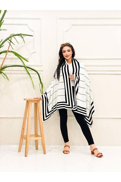 Kayaka triko women's double-sided usable striped shawl