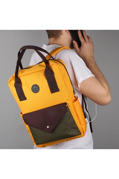 My Valice Smart Bag Post Usb Şarj Girişli Laptop Bölmeli Notebook Sırt Çantası Hardal