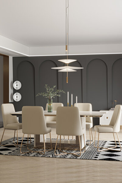 Modalife Bendis 6 Sandalye 1 Sabit Masa Yemek Masası Takımı 6 Kişilik - Beyaz...