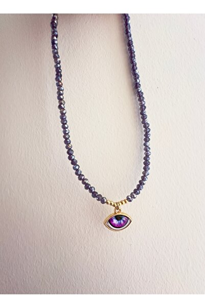 Atelier Çağla Mürdüm Mor Kristal Göz Kolye