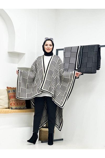 Kayaka triko women's double-sided usable patterned shawl poncho