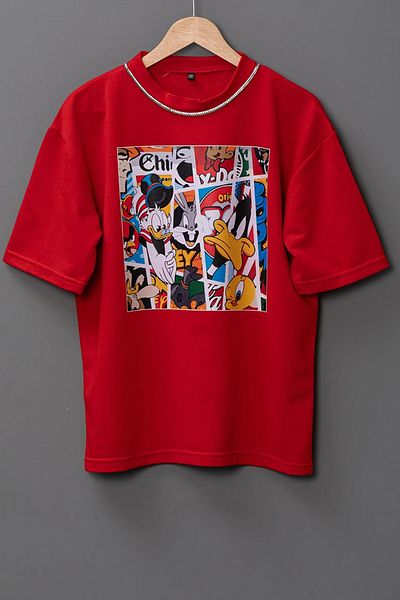 Machetta Large Size Cartoon Character Printed Oversize T-shirt