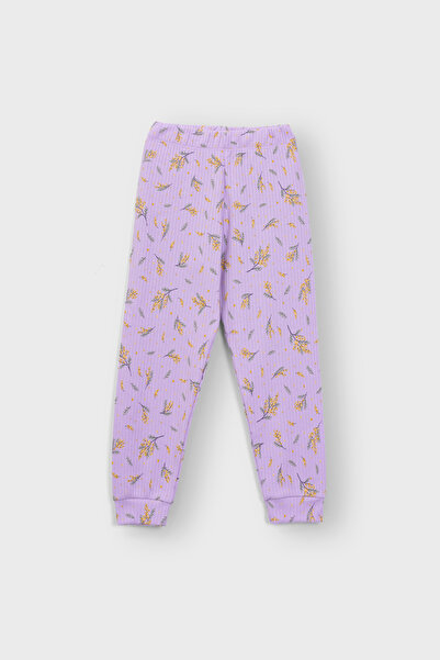ZUZUNGA Başak Çiçeği Desenli Lila Fitilli İnterlok Kumaş %100 Pamuk Kız Çocuk Pijama Takımı