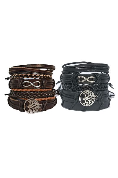 BSN Store 2 Set of 10 Genuine Leather Bracelets with Infinity Tree of Life Figure