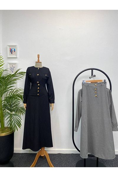 Esre Store 4452 - تنورة وسترة حجاب بدلة مزدوجة رمادية