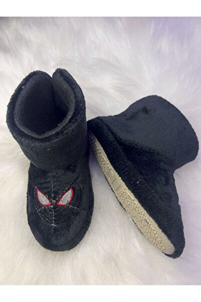 dekantoys Panduf Erkek Çocuk Ev Ayakkabısı Ev Botu Siyah Renk Örümcek Adam İşlemeli Pantuf