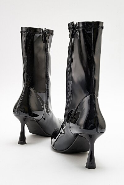 LuviShoes SPEZIA fekete lakkbőr női sarkú csizma