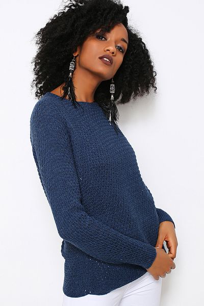 AVORWE Pulover din tricot cu fagure cu gâtul rotund