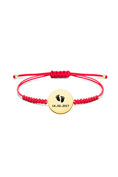 alberaccessories Bebek Ayağı Tarihli 925 Ayar Gümüş Tasarım Kırmızı İp Bileklik