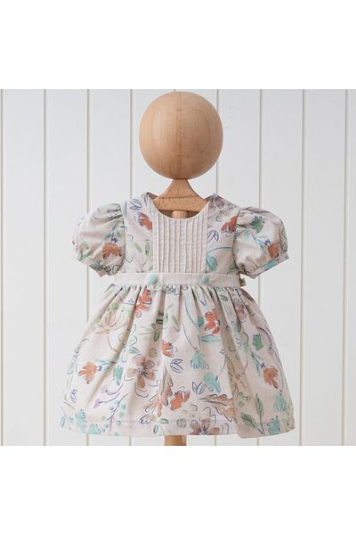 Mymio Printed Linen Fabric Baby Girl Dress (6-9-12-18-24 M)