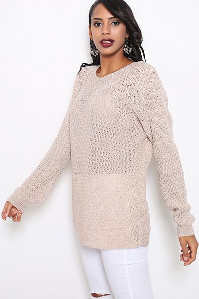 AVORWE Pulover din tricot cu fagure cu gâtul rotund