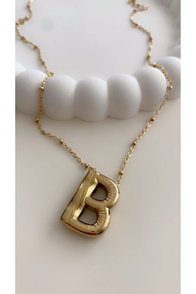 VNS Accessories Balon Harf Çelik Kolye-B Harf