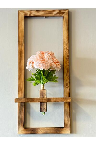 ledison Dekoratif Ahşap Saksıda Yapay Çiçek Aranjman Duvar Saksısı