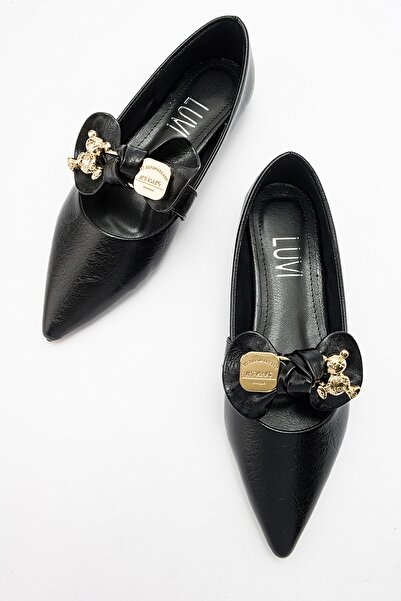LuviShoes Dámské baleríny HELSİ Black Shiny Bow