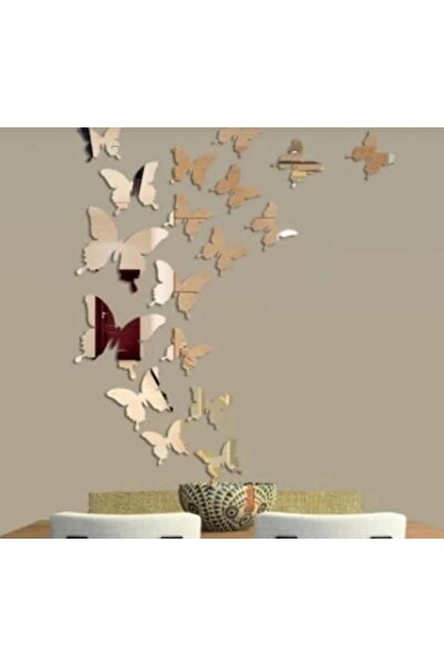 tera reklam DEKORATİF ALTIN AYNA PLEKSİ KELEBEK DUVAR SÜSÜ (YAPIŞKANLI) (12 A...
