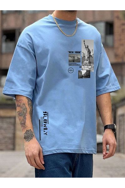 Revasser Unisex dámské/pánské New York Barevné potištěné oversize bavlněné tričko oversize
