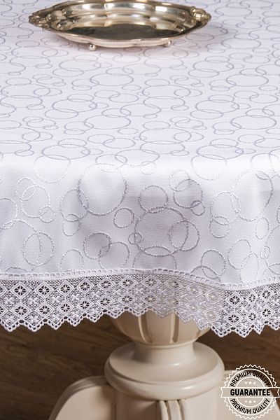 Finezza Duygu Guipure Jacquard Fabric White Tablecloth 160cm Round - 1277