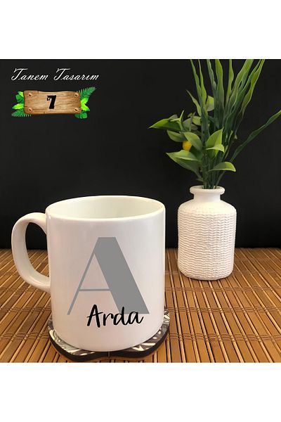 Tanem Tasarım White Porcelain Mug - All Letters Can Be Customized