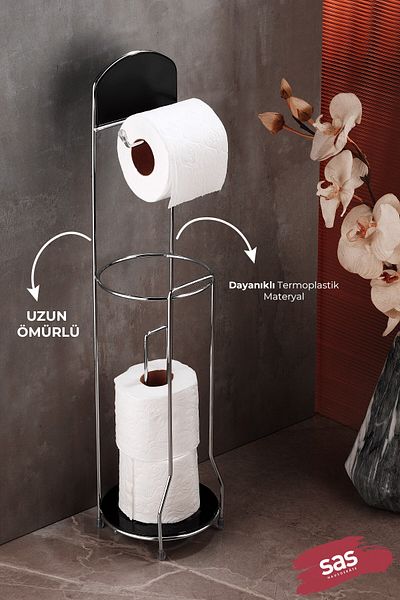 Sas Haus Lifetime Stainless Floor Standing WC Paper Spare Paper Container Toilet Paper Holder Round Crystal Chrome