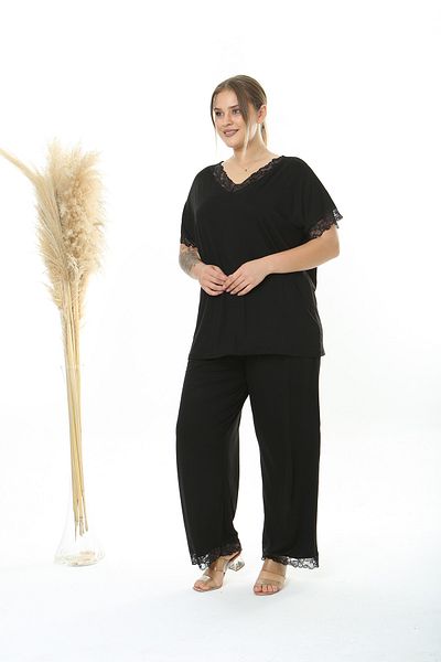 XL Modam WOMEN'S LARGE SIZE 2-PIECE BLACK PAJAMAS SET