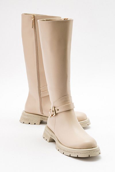 LuviShoes COVELA Beige Leder Damenstiefel