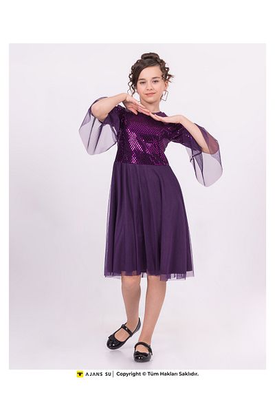 RAMON&ARTOS Tulle Shortcut Sequin Detailed Graduation and Wedding Girl Dress